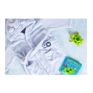 Hugs & Kisses Soft Flannel Blue Baby Hooded Robe