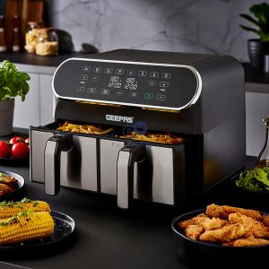 Geepas 1700w Vortex Stealth Dual Basket Digital Air Fryer 8l