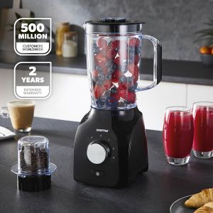 Geepas Black 600w 2-in-1 Electric Food Blender 1.8l & Coffee Grinder 0.3l