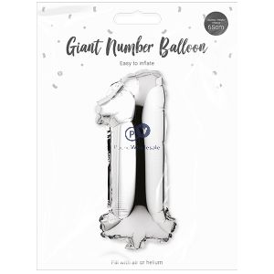 Pop Silver Foil Number Balloon 65cm Assorted