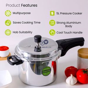 Royalford Silver Aluminium Pressure Cooker 5l
