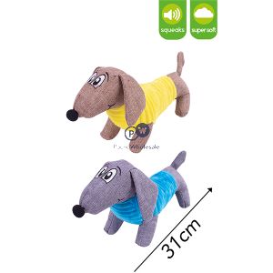 Smart Choice Squeaky Plush Sausage Dog Toy 31cm Assorted Colours