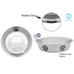 Smart Choice Polished Stainless Steel Paw Print Dog Bowl 1400ml
