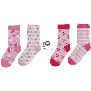 Farley Mill Girls Novelty Cosy Socks 2 Pack Assorted