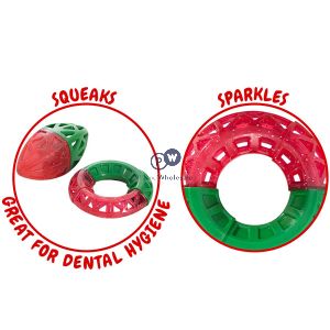 Smart Choice Christmas Squeaky Festive Rubber Ring & Rugby Ball Dog Toy Assorted