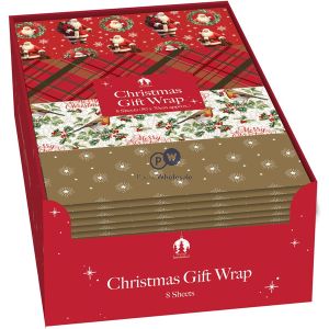 Festive Wonderland Assorted Traditional Christmas Gift Wrap Sheets 50cm X 70cm 8 Pack Cdu