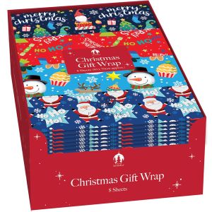 Festive Wonderland Assorted Cute Contemporary Christmas Gift Wrap Sheets 50cm X 70cm 8 Pack Cdu