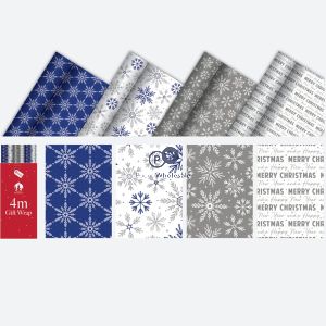 Festive Wonderland Christmas Blue Snowflakes Gift Wrap 4m Cdu Assorted