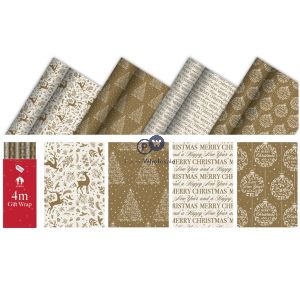 Festive Wonderland Christmas Gold & Cream Contemporary Gift Wrap 4m Cdu Assorted