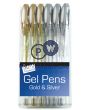 6pc GEL PENS GOLD & SILVER