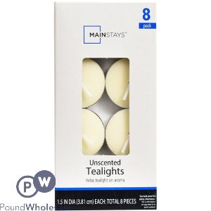 Mainstays Ivory Unscented Tealights 1.5" 8 Pack