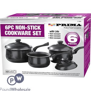 Prima Non-Stick Black Saucepan Cookware Set 6pc