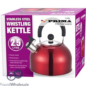 Prima Stainless Steel Red Whistling Kettle 2.5l