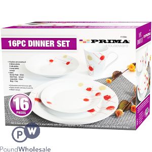 Prima Red & Cream Wild Flower Dinner Set 16pc