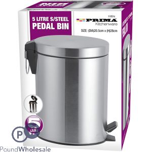 Prima 5l Stainless Steel Pedal Bins 20.5cm X 28cm