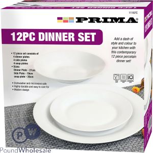 Prima White Porcelain Dinner Set 12pc