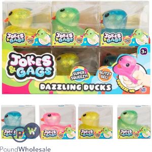 Jokes & Gags Super Squeezy Glitzy Gel Dazzling Ducks Squish Toy CDU Assorted Colours