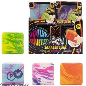 Squish Squeeze Super Squishy Marble Cube Squish Toy 6cm Cdu Assorted Colours