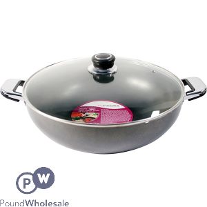 Prima Non-Stick Double Handle Wok With Glass Lid 32cm
