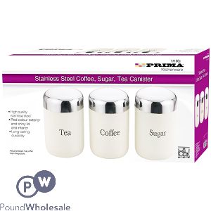 Prima Stainless Steel Cream Coffee, Sugar & Tea Dome Canisters Set 3pc