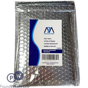 Size D Silver Metallic Bubble Water-resistant Mailing Bags 3 Pack 180mm X 265mm