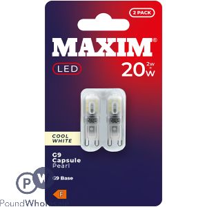 Maxim 2w=20w Cool White G9 Capsule Led Light Bulb 2 Pack
