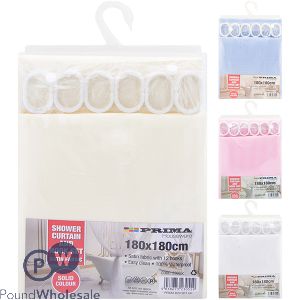 Prima Satin Shower Curtain & Hook Set 180cm X 180cm Assorted Colours