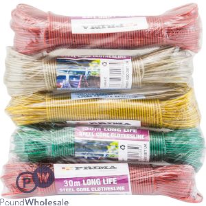 Prima Steel Core Clothesline 30m Assorted Colours