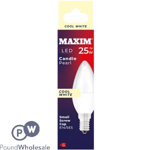 Maxim 3w=25w Candle Pearl Cool White E14 Ses Led Light Bulb