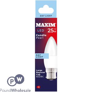 Maxim LED Light Bulb 3W=25W Candle Pearl Day Light White Bayonet Cap