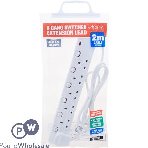 Elpine 6 Gang 13Amp Neon Light Switched Extension Lead 2m