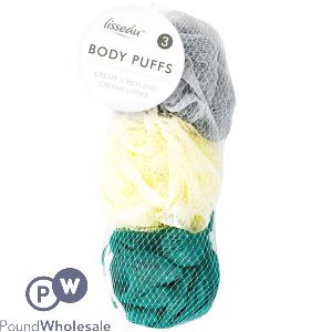 Lisseau Assorted Colour Body Puffs 3 Pack