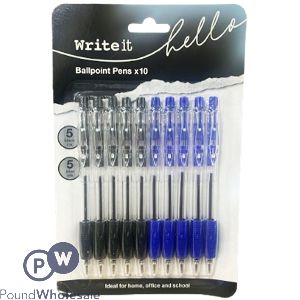 Write It Assorted Colour Retractable Ballpoint Pens 10 Pack