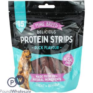 Pure Breed 100% Natural Duck Delicious Protein Strip Dog Treats 15 Pack