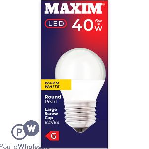 Maxim 6W-40W Round Pearl E27 ES Warm White LED Light Bulb