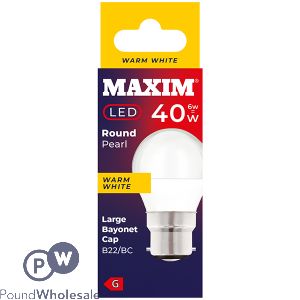 Maxim 6w=40w Round Pearl Warm White B22 Bc Led Light Bulb
