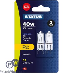 Status 40w Halogen Clear Warm White G9 Capsule Light Bulb 2 Pack