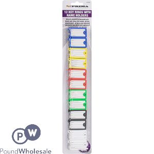 Prima Key Rings With Name Holders Assorted Colours 12pc
