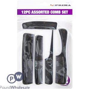 Prima Assorted Black Comb Set 12pc