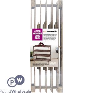 Prima 4 Tier Dark Oak Wooden Shoe Rack 74cm X 57cm X 26.5cm