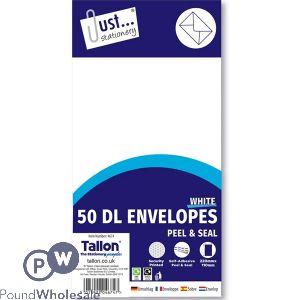 Just Stationery Dl White Peel & Seal Envelopes 220mm X 11mm 50 Pack