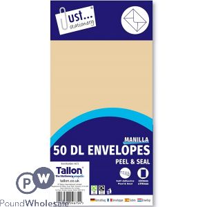 Just Stationery Dl Manilla Peal & Seal Envelopes 229mm X 110mm 50 Pack