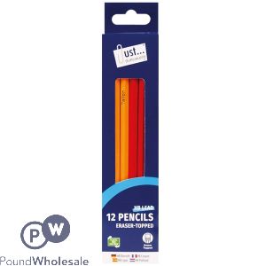 JUST STATIONERY HB PENCILS WITH ERASERS 12 PACK ASSORTED