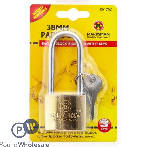 Marksman Long Beam Brass-Coated Padlock 38mm