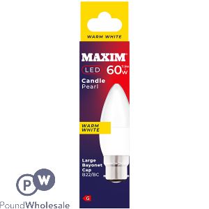 Maxim 7.5W=60W Candle Pearl Warm White B22 BC LED Light Bulb