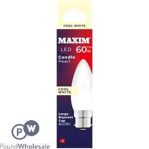 Maxim 7.5w=60w Candle Pearl Cool White B22 Bc Led Light Bulb