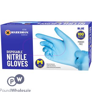 Marksman Disposable Blue Nitrile Gloves Medium 100pc