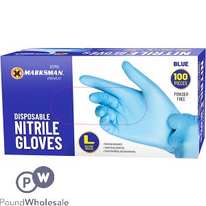 Marksman Disposable Blue Nitrile Gloves Large 100pc