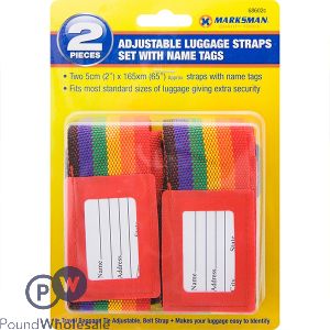 Marksman Adjustable Luggage Straps Set With Name Tags 2pc