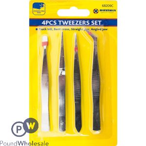 Marksman Stainless Steel Tweezer Set 4pc